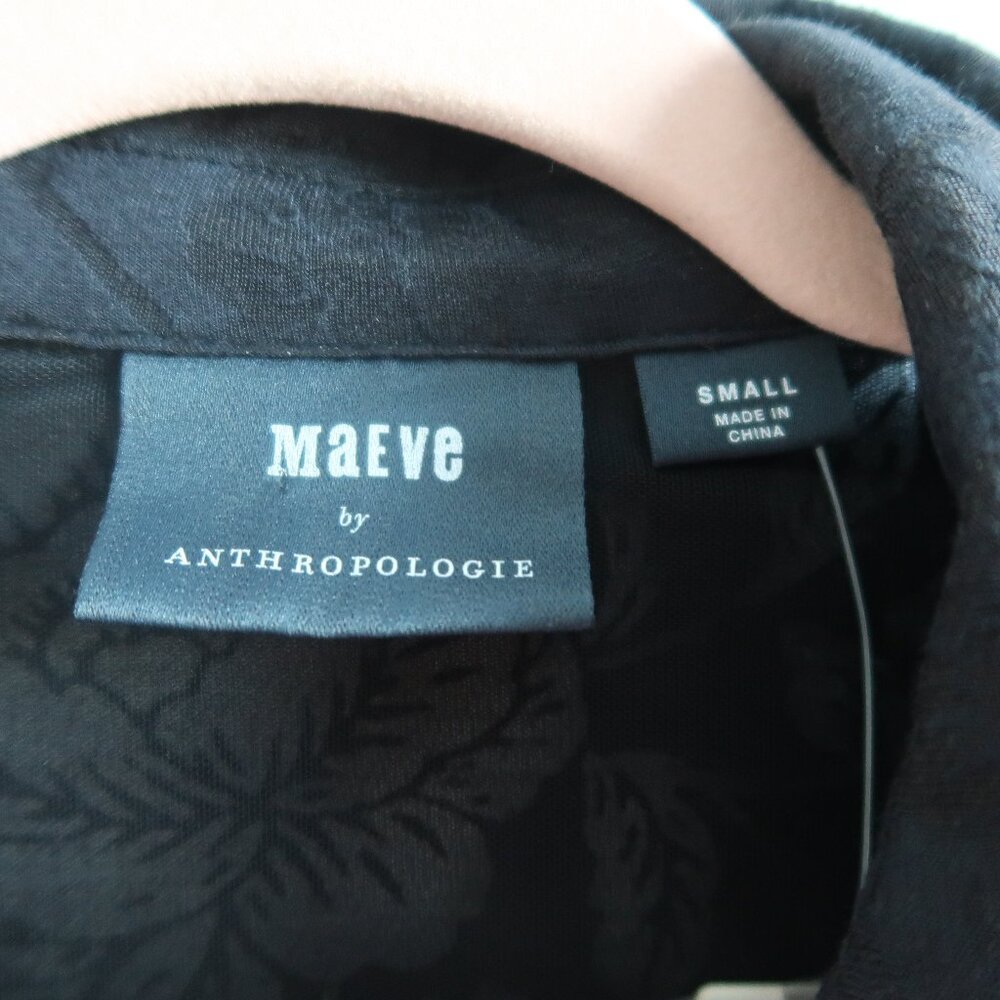 Anthropologie Maeve Black Long-Sleeve Wrap Blouse Size Small Floral Jacquard - Picture 5 of 8